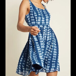 MODCLOTH Blue Geometric Freeing Feeling Shibori A-Line Dress, Size XXS, NWT